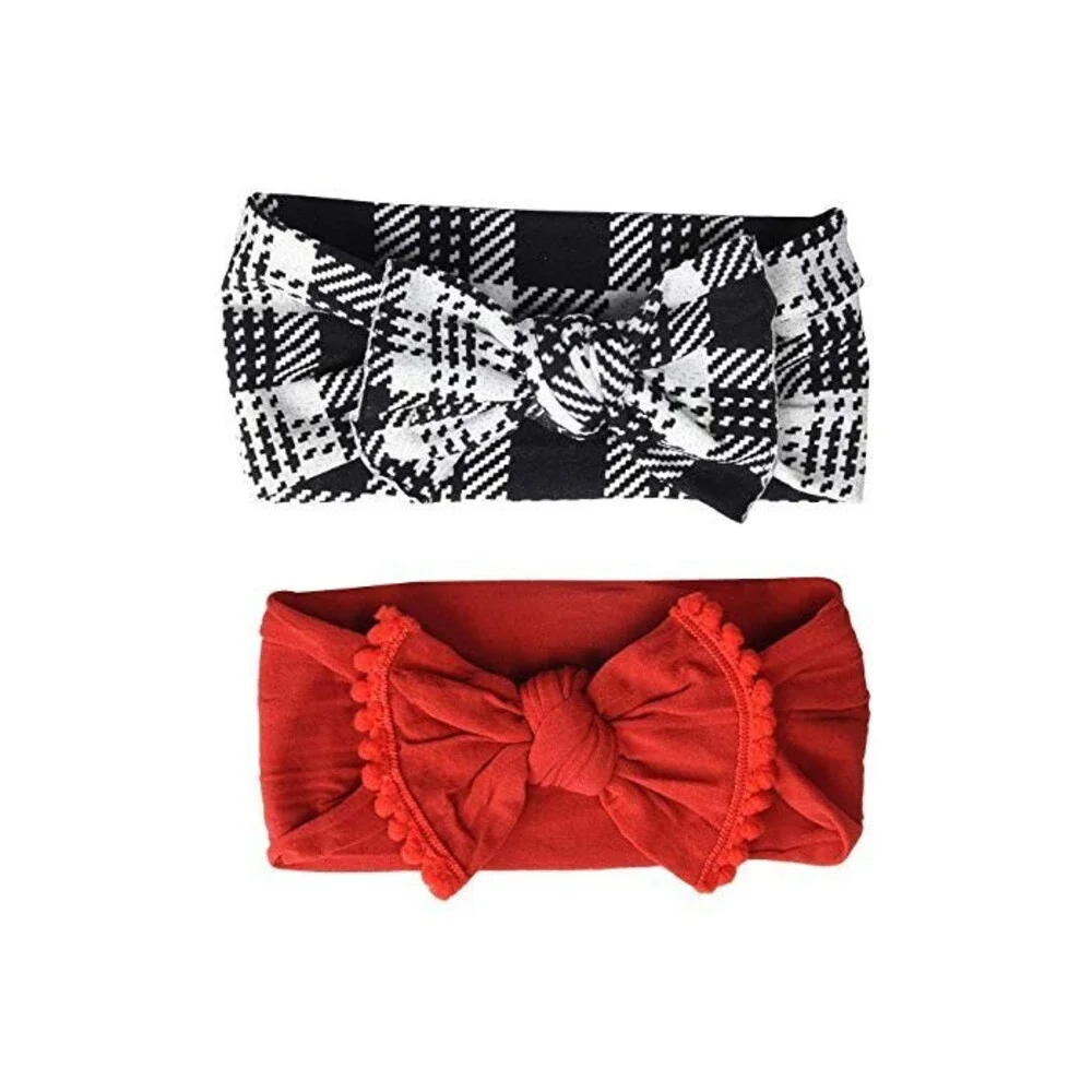 Baby Bling Headband Infants Multi Plaid Stretch Knotted Bow Detail 2-Pack JDM585